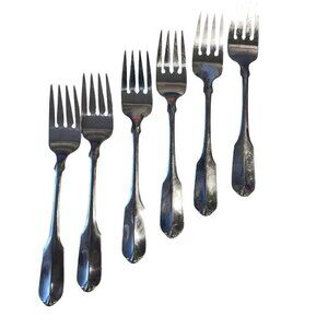 Wm A Rogers Oneida Ltd Vintage Fine Stainless Meat Seafood Forks Set Of 6